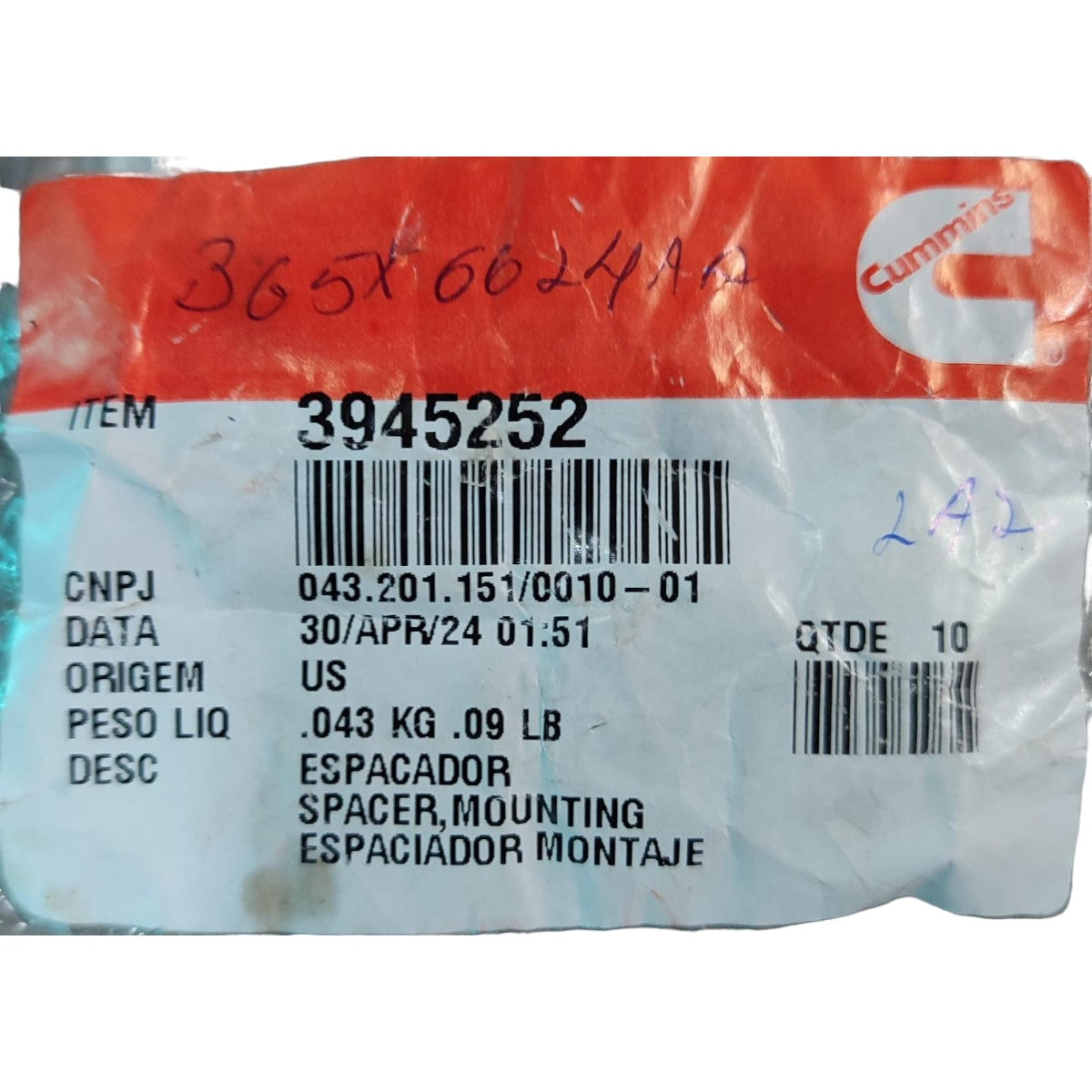 Espacador Coletor de Escape Cummins Original
