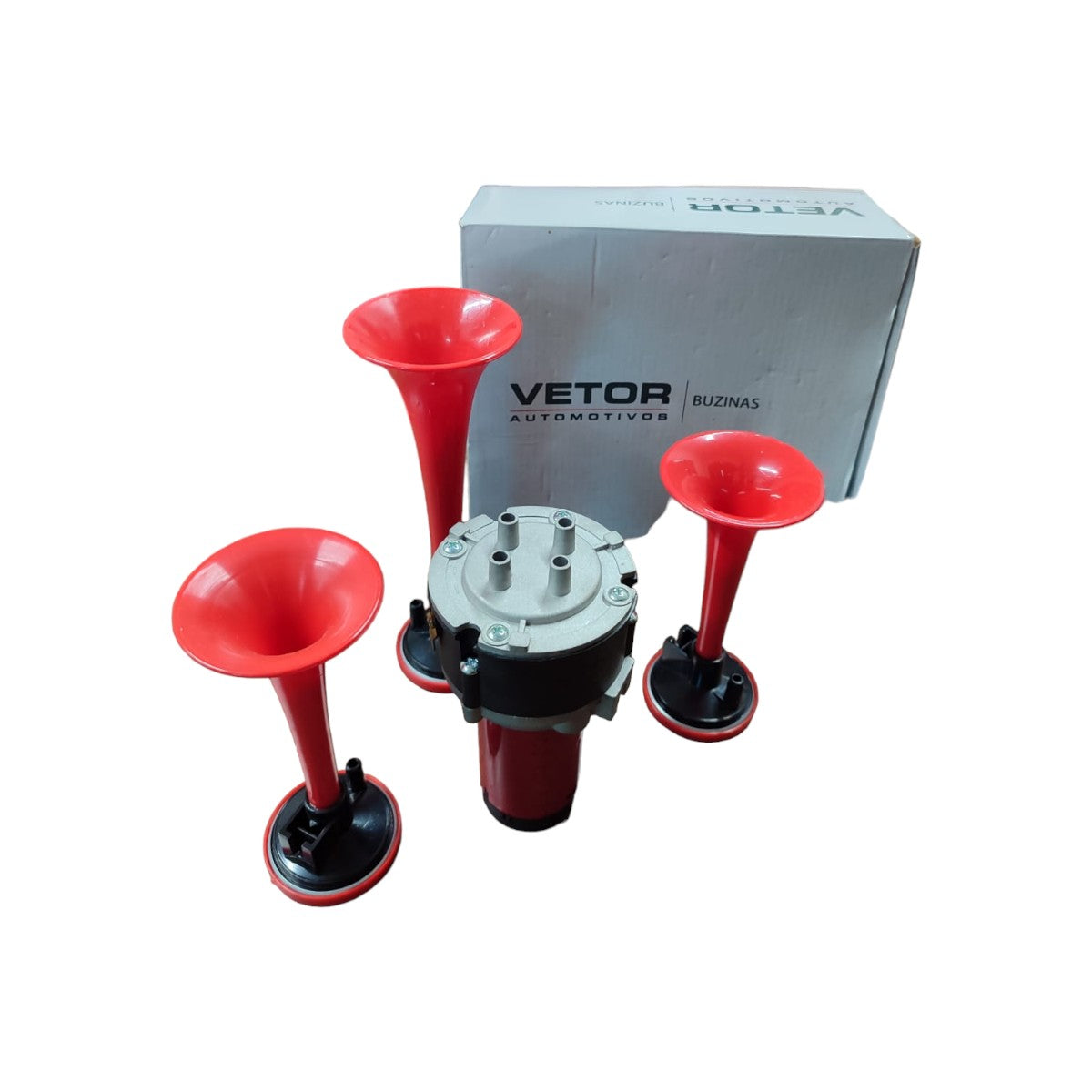 Buzina Ar 3 Cornetas Universal com Compressor Elétrico 12V Vetor