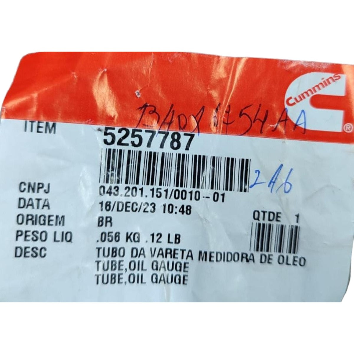 Tubo Vareta de Óleo Motor Cummins Original