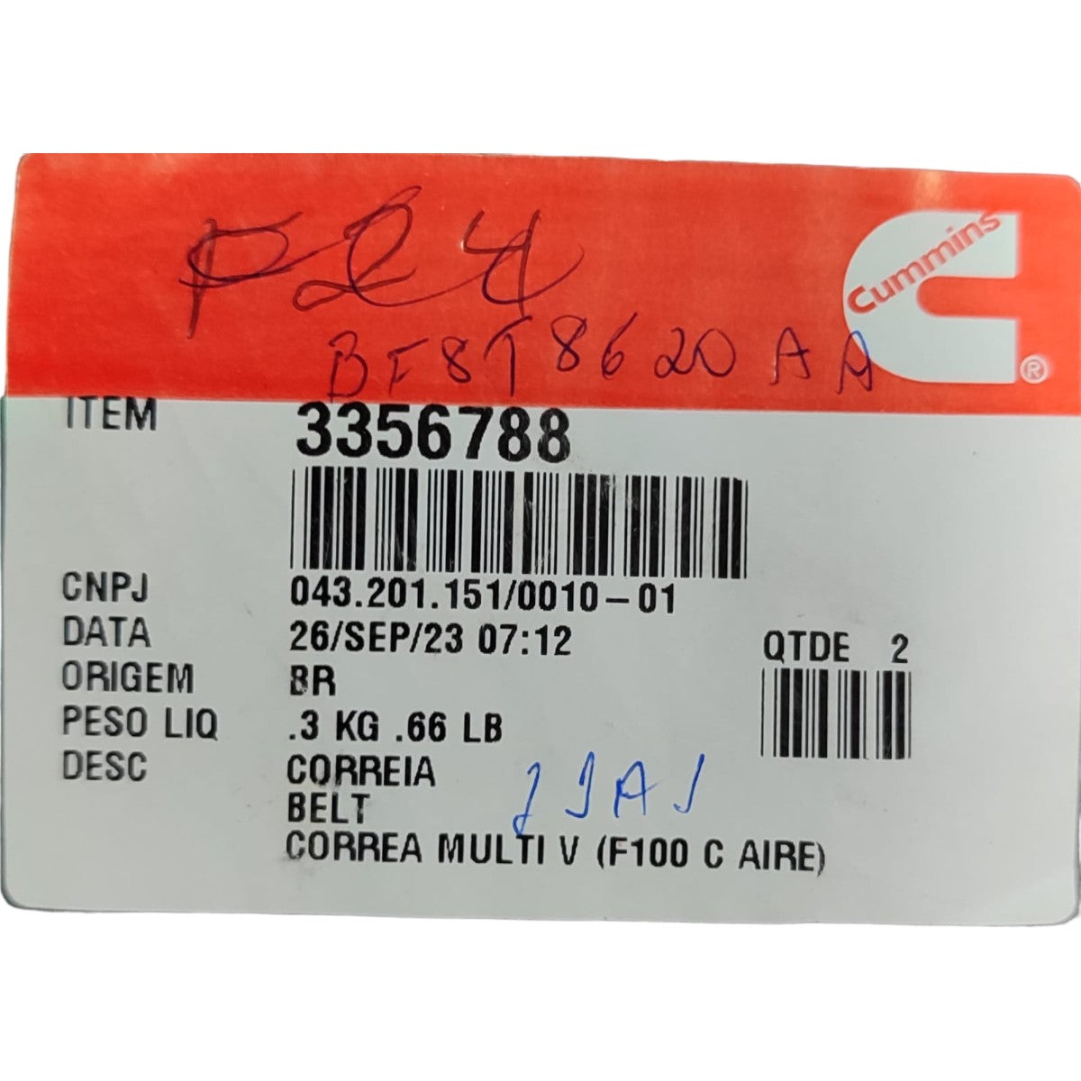 Correia Alternador Ford F250 F350 F4000 Cummins 3.9 Todos