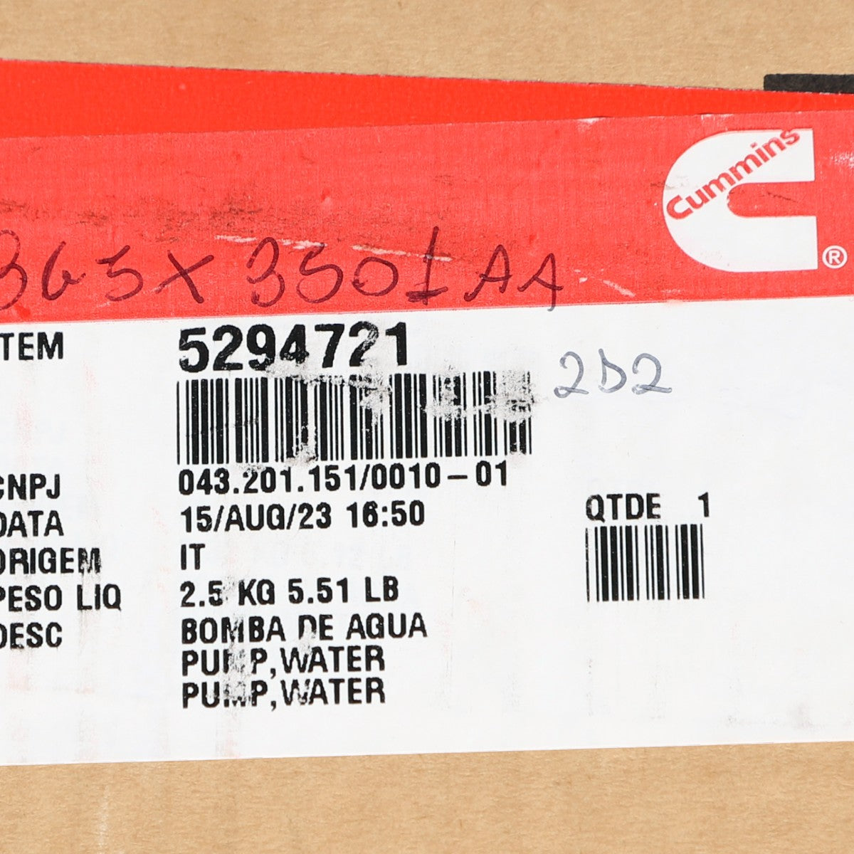 Bomba D'Água com Anel de Vedação Cummins Original Ford VW