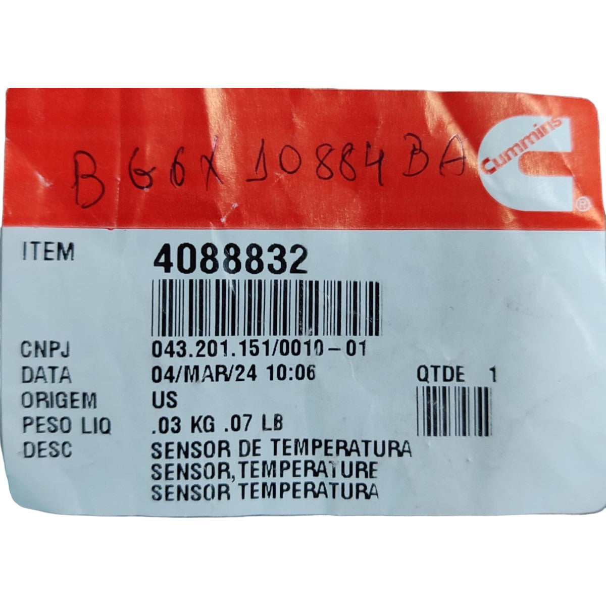 Sensor Temperatura Admissão Ar Motor Ford Cargo Original