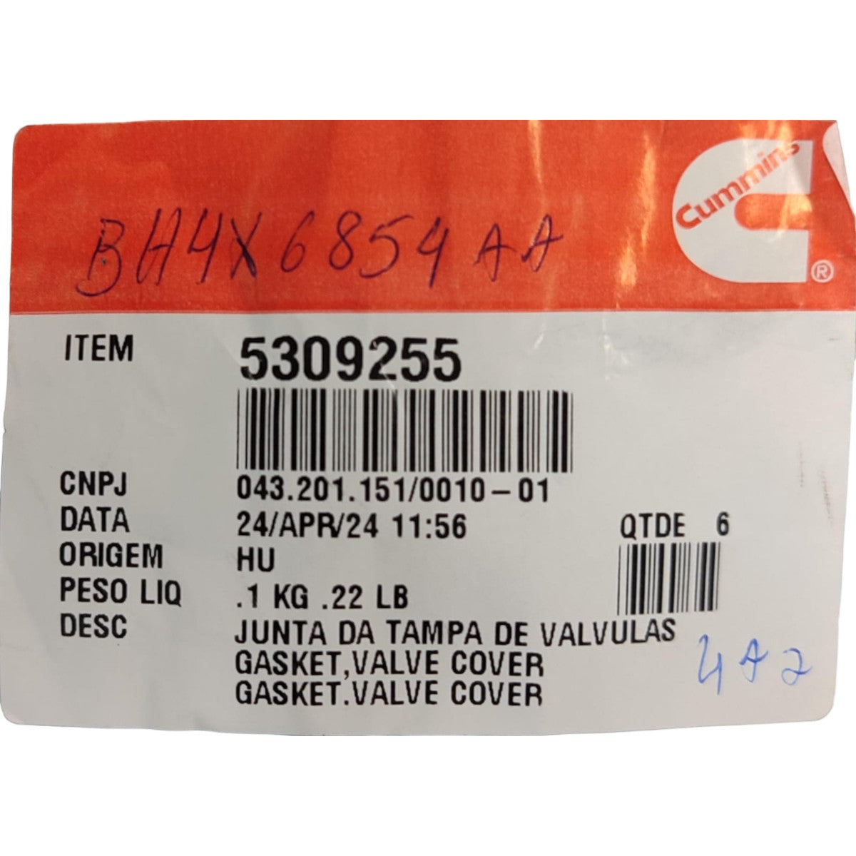 Junta da Tampa de Válvulas Motor Cummins ISB 6 Cil Original