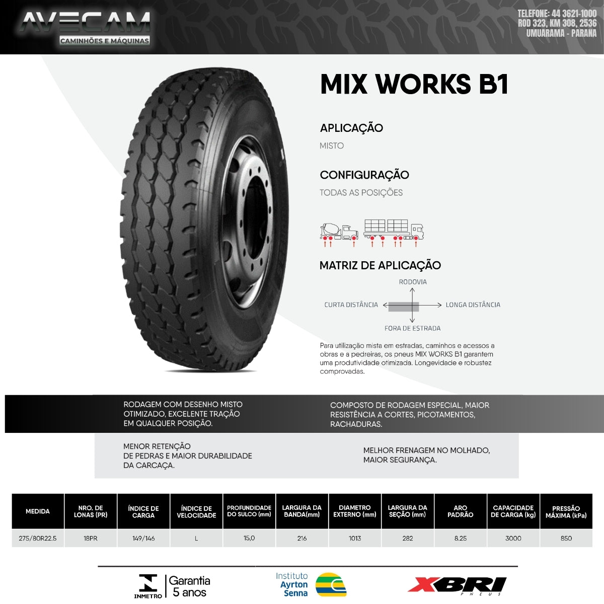 Pneu XBRI MIX WORKS B1 295/80R22.5 18PR Misto