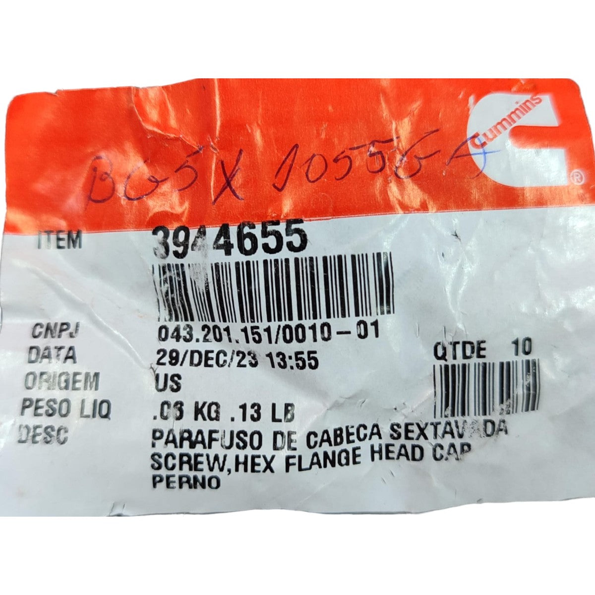 Parafuso M10x1.5x65 Escape Motor Cummins ISB 4/6 Cil Original