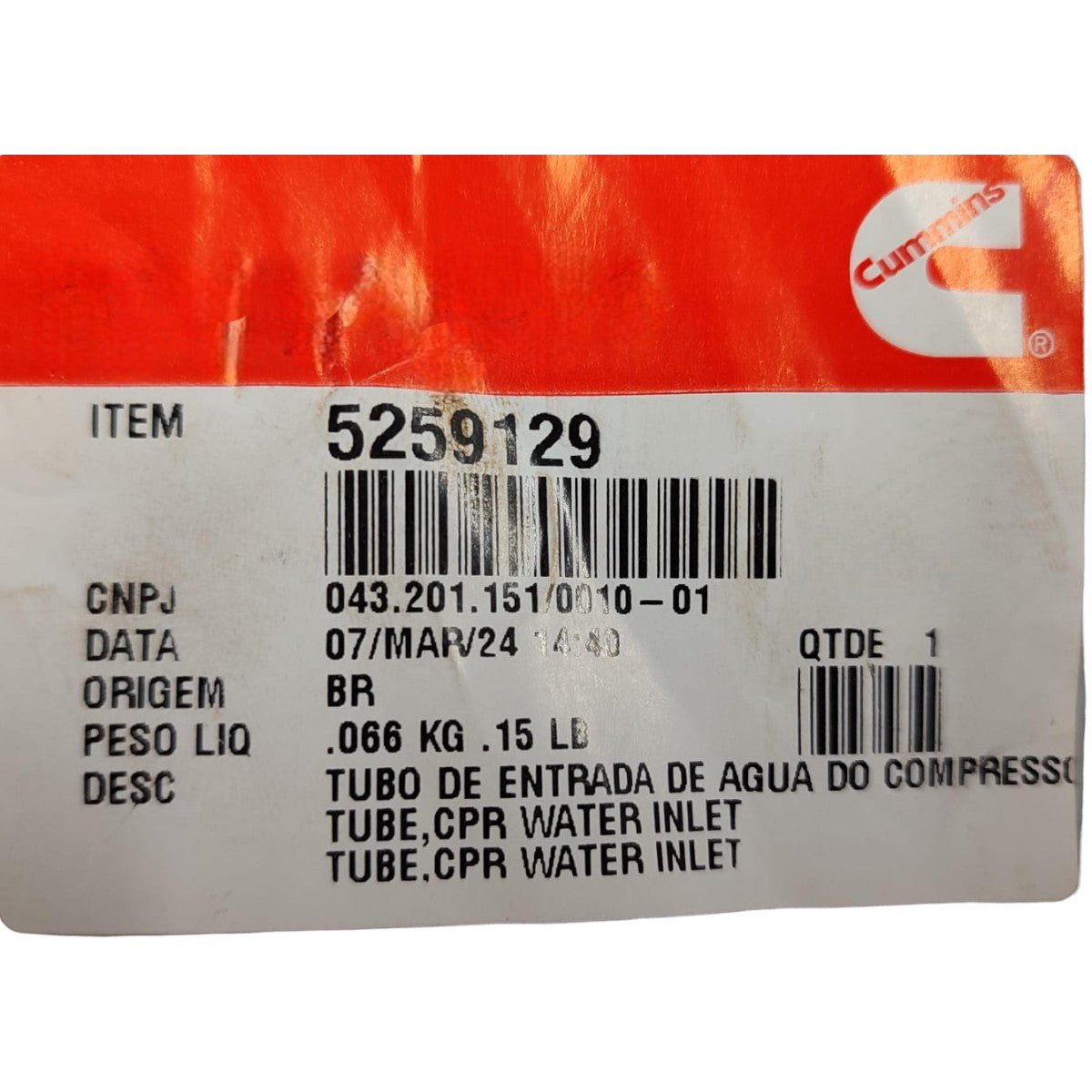 Tubo de Entrada Água do Compressor de Ar Ford Original