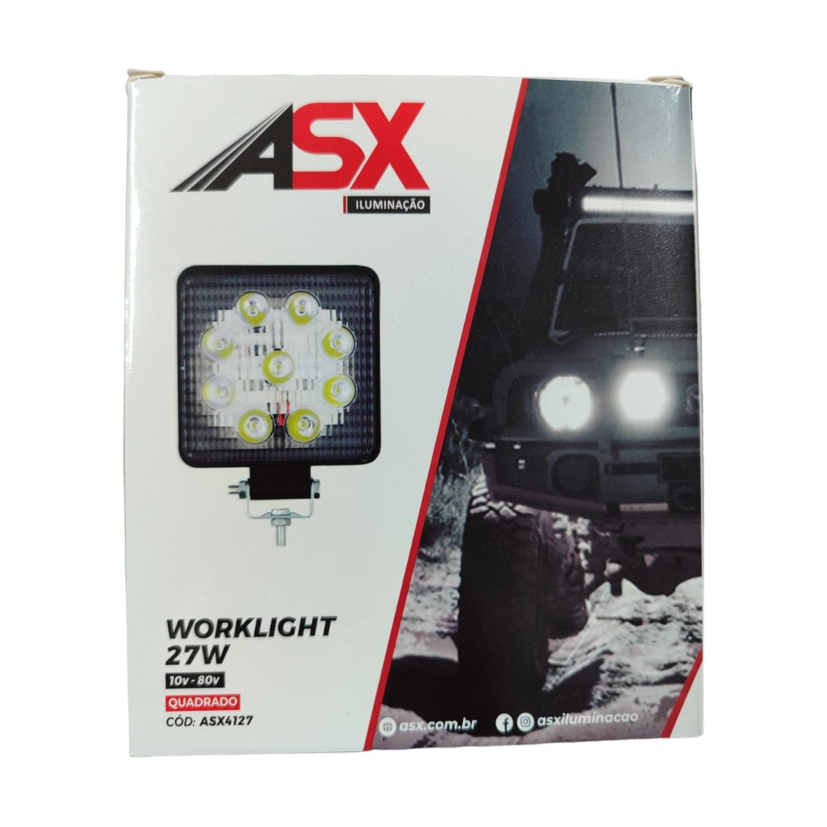 Farol Auxiliar Trabalho Retangular 8 Led 24W Trator Agro